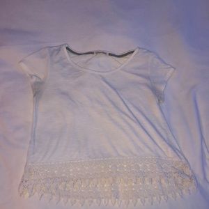 White short sleeve w/ flower lace print on bottom